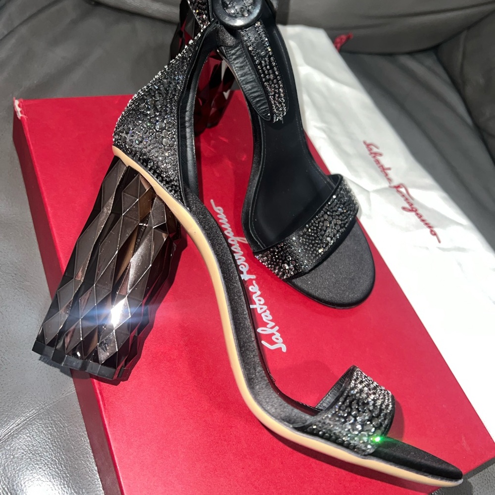 Ferragamo Azalea X5 10.5 CM Embellished Sandal Heel black/gunmetal/rhinestones